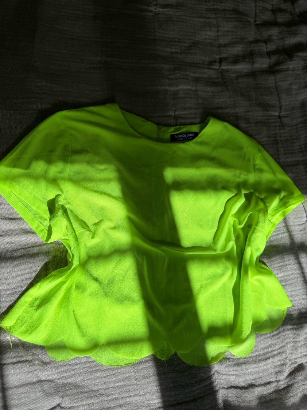 Fashion Union Neon Lime Scalloped Hem Top